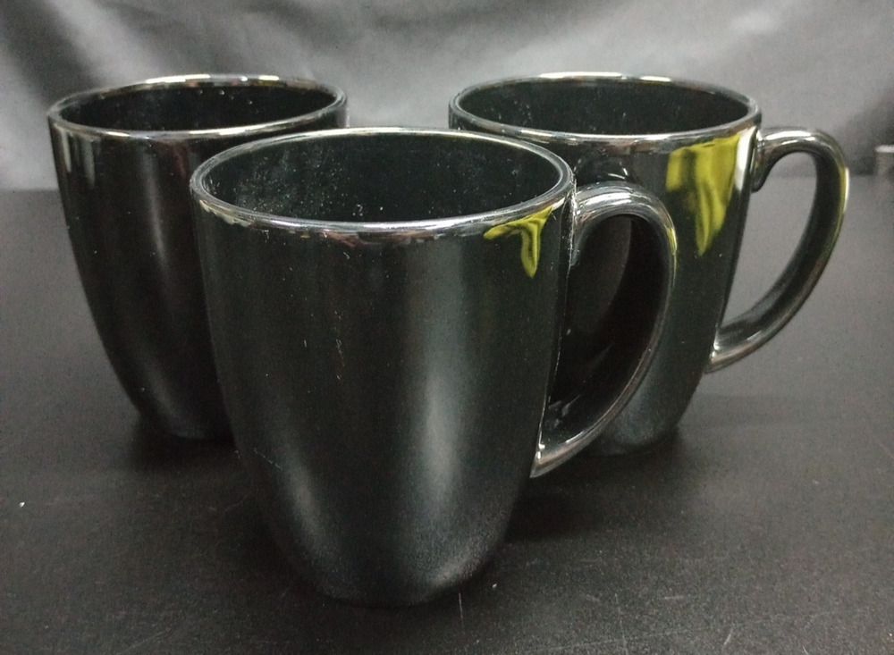 Corelle Stoneware Black Coffee Mugs 3